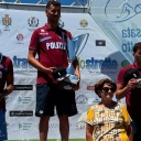 Premiazione della Traversata dello Stretto: gli atleti vincitori sul podio con le coppe